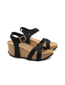 Sandalo nero con zeppa e plateau donna