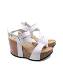 Sandalo zeppa in vera pelle da donna