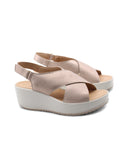 Sandalo in vera pelle con zeppa donna