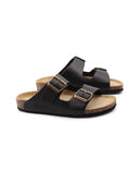 Ciabatta in pelle a doppia fascia donna