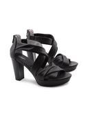 sandalo nero con tacco e plateau donna