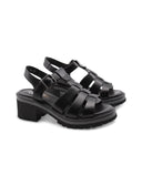 Sandalo cage in pelle con tacco donna