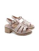 Sandalo cage in pelle con tacco donna