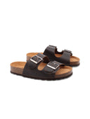 Ciabatta a doppia fascia in pelle donna