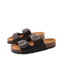Ciabatta a doppia fascia in pelle donna