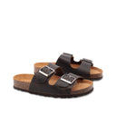Ciabatta a doppia fascia in pelle donna