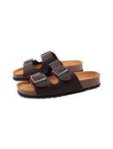 Ciabatta a doppia fascia in pelle donna
