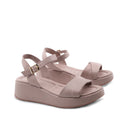 Sandalo zeppa in vera pelle da donna
