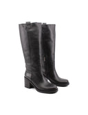 Stivale nero in pelle con tacco donna