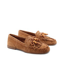 Mocassino in suede con frange e fiocco