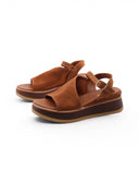 Sandalo oro in pelle laminata da donna