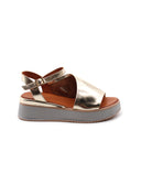 Sandalo oro in pelle laminata da donna