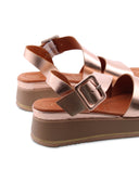 Sandalo zeppa in vera pelle da donna