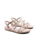 Sandalo laminato con strass da donna