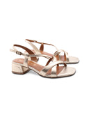 Sandalo laminato oro in pelle da donna