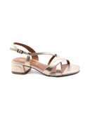 Sandalo laminato oro in pelle da donna