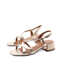 Sandalo laminato oro in pelle da donna