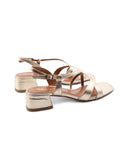 Sandalo laminato oro in pelle da donna
