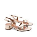 Sandalo laminato oro in pelle da donna