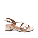 Sandalo laminato oro in pelle da donna