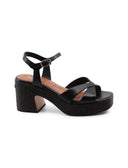 Sandalo in pelle con tacco e plateau
