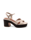 Sandalo in pelle con tacco e plateau