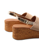 Sandalo zeppa in pelle scamosciata