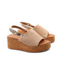 Sandalo zeppa in pelle scamosciata