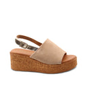 Sandalo zeppa in pelle scamosciata