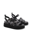 Sandalo vegan nero con zeppa e plateau