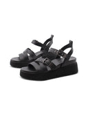 Sandalo vegan nero con zeppa e plateau
