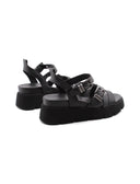 Sandalo vegan nero con zeppa e plateau