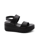 Sandalo nero in pelle con zeppa donna