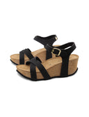 Sandalo nero con zeppa e plateau donna