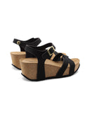 Sandalo nero con zeppa e plateau donna