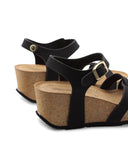 Sandalo nero con zeppa e plateau donna