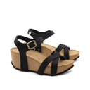 Sandalo nero con zeppa e plateau donna
