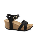 Sandalo nero con zeppa e plateau donna