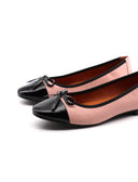 Ballerina in pelle bicolore con fiocco