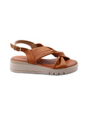Sandalo zeppa in pelle da donna