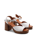 Sandalo bianco in pelle con plateau