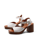 Sandalo bianco in pelle con plateau