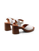 Sandalo bianco in pelle con plateau