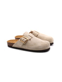 Sabot scamosciato con fibbia oro donna