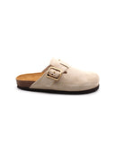 Sabot scamosciato con fibbia oro donna