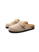 Sabot scamosciato con fibbia oro donna