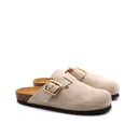 Sabot scamosciato con fibbia oro donna