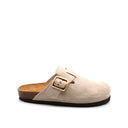 Sabot scamosciato con fibbia oro donna