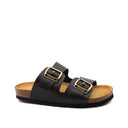 Sandalo a doppia fascia con fibbie oro