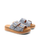 Ciabatta denim con borchie e diamanti
